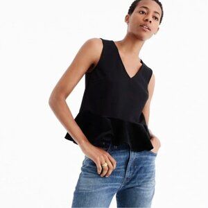 J. Crew Black V-Neck Peplum Tank with Velvet Frill